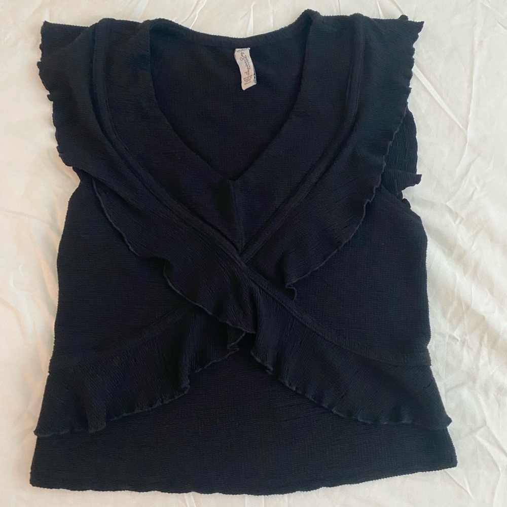 American Rag Black Ruffled Top - Picture 2 of 6